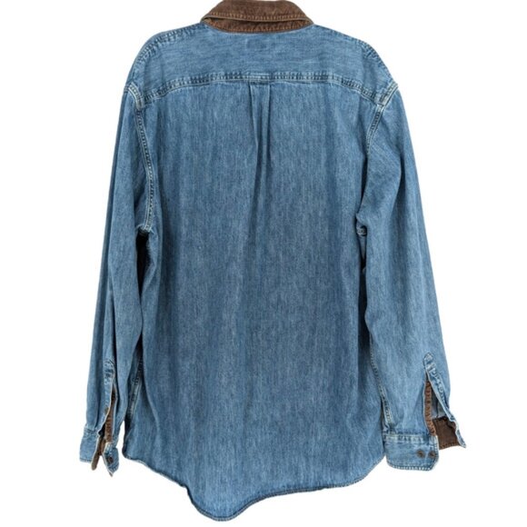 VTG Lands End Womens Blue Denim Chore Barn Shirt Corduroy Collar XXL Tall - Picture 6 of 11